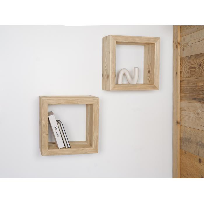 Set 2 ks čtvercových polic z masivního dřeva